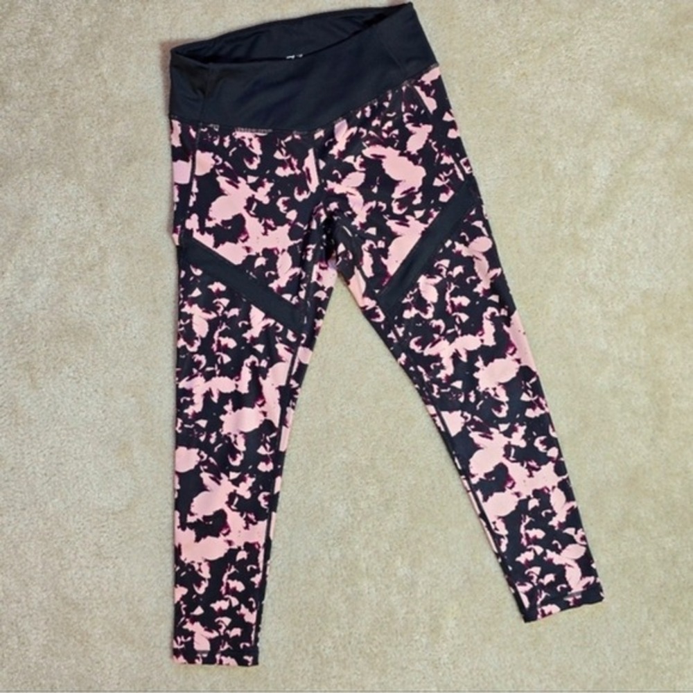 Z by Zella Womens Pink Charcoal Gray Abstract Floral Leggings Medium - Picture 2 of 8